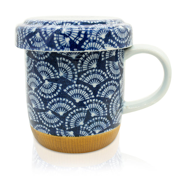Japanese Tea Infuser Mug 350ml - Fan Blue | Quality Stoneware – Tea Lovers