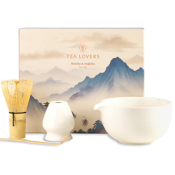 White Matcha & Hojicha Tea Gift Set with Spout Bowl – Starter Kit – Tea ...