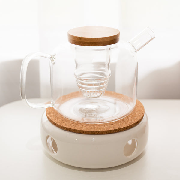 White Ceramic Teapot Warmer (Cork Rim)