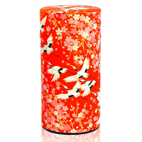 Flying Crane Red Japanese Washi Canister